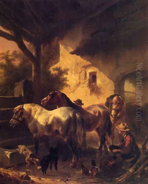 Watering the Horses Oil Painting by Wouterus Verschuur