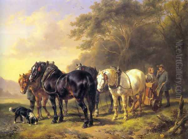 A Plough Team at Rest Oil Painting by Wouterus Verschuur