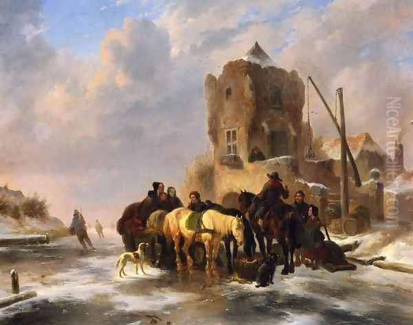 Winter Scene Oil Painting by Wouterus Verschuur