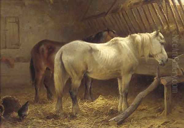 Horses in a stable 3 Oil Painting by Wouterus Verschuur