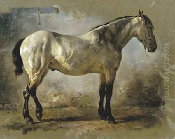 Yanko in the stable a white horse Oil Painting by Wouterus Verschuur