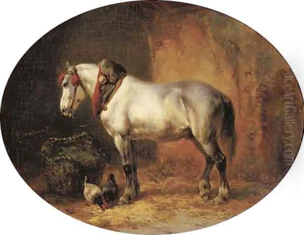 A grey in a stable Oil Painting by Wouterus Verschuur