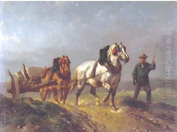 Leading the horses over a track Oil Painting by Wouterus Verschuur