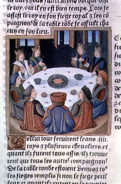 King Arthur and the Knights of the Round Table, from Lancelot du Lac, c.1490 Oil Painting by Antoine Verard