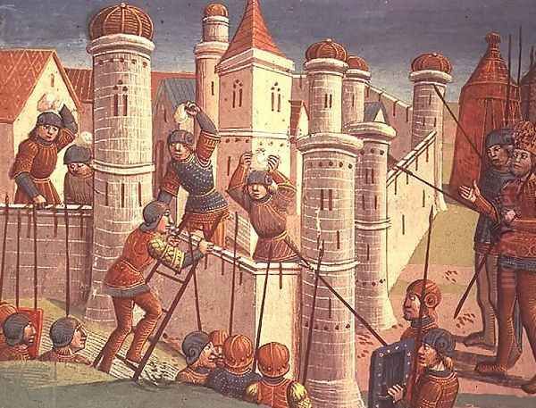 Scene from a battle defending Constantinople, from Ogier le Danois, 1499 Oil Painting by Antoine Verard