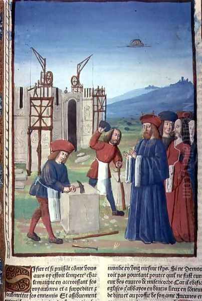 Charlemagne 747-814 founding the Church and Abbey at Aix la Chapelle 796 AD, 1493 Oil Painting by Antoine Verard