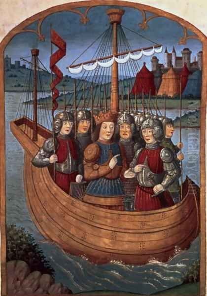 King Arthur and his Knights embarking for the Holy Land, from Lancelot du Lac, c.1490 Oil Painting by Antoine Verard