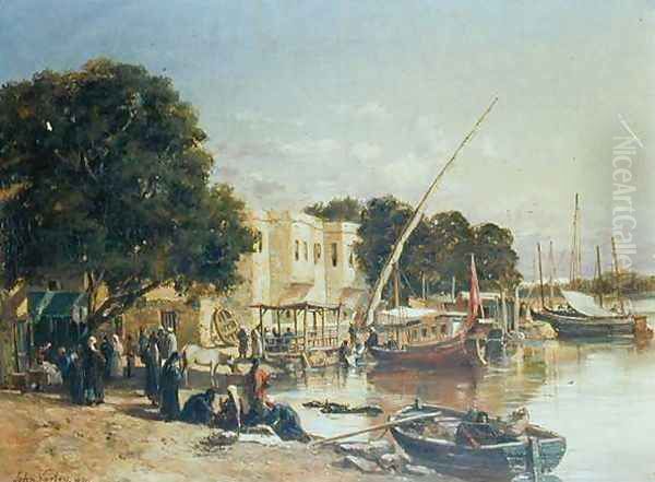 On the Mahmoudieh Canal, Alexandria, 1880 Oil Painting by John Jnr. Varley