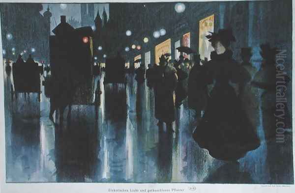 Munich Street at Night Oil Painting by Karl Vetter