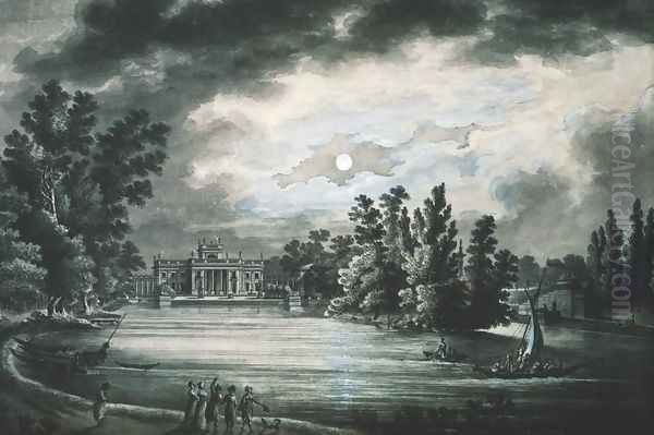 Lazienki Palace in Moonlight Oil Painting by Zygmunt Vogel