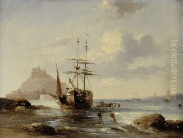 Fielding, ,voiliers A Maree Basse Pres Du Mont Saint-michel Oil Painting by Anthony Vandyke Copley Fielding