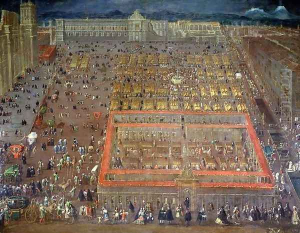 Central Square of Mexico City, 1695 Oil Painting by Cristobal de Villalpando