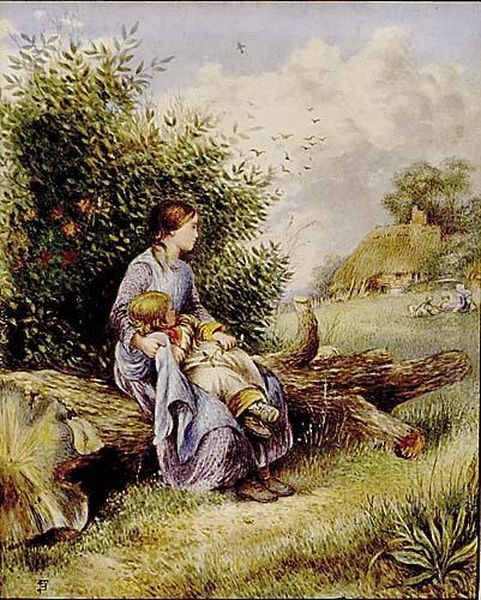 Children In Country Landscape Oil Painting by Myles Birket Foster