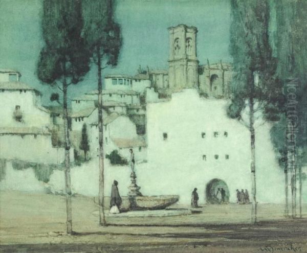 A Spanish Town Oil Painting by Albert Moulton Foweraker