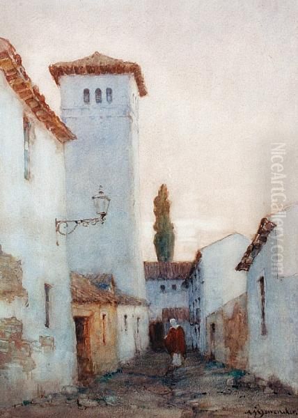 A Spanish Street, Cordoba Oil Painting by Albert Moulton Foweraker