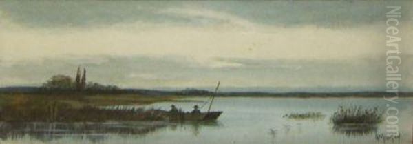 Lake Scene With Figures In A Boat Oil Painting by Albert Moulton Foweraker