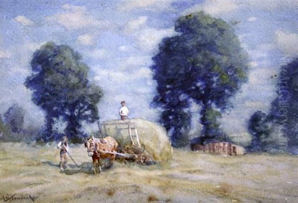 Haymaking Oil Painting by Albert Moulton Foweraker