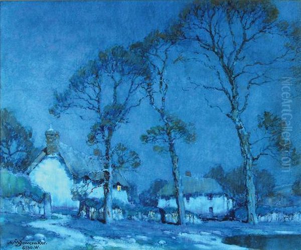 Moonlit Devon Farm Oil Painting by Albert Moulton Foweraker