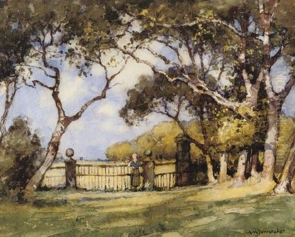 A Figure In A Sunlit Parkland Oil Painting by Albert Moulton Foweraker