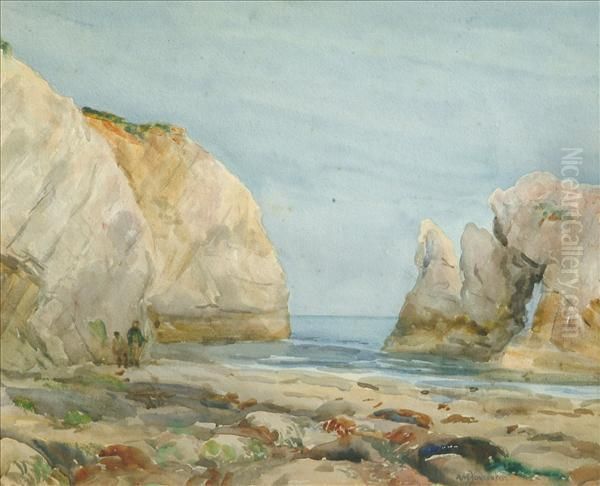 A Rocky Covewith Figures Oil Painting by Albert Moulton Foweraker