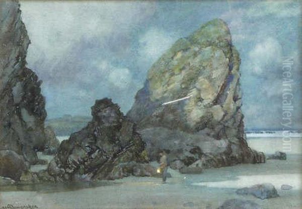 Bishop Rock, Cornwall Oil Painting by Albert Moulton Foweraker