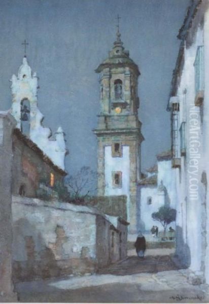 Moonlightalgseiras- Spanish Street Scene Oil Painting by Albert Moulton Foweraker