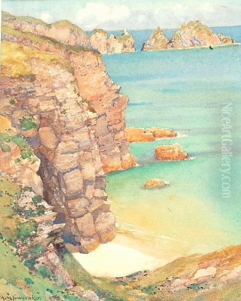 Mother Iveys Bay, Cornwall Oil Painting by Albert Moulton Foweraker