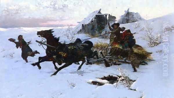 The Sleigh Ride Oil Painting by Jaroslav Friedrich Julius Vesin