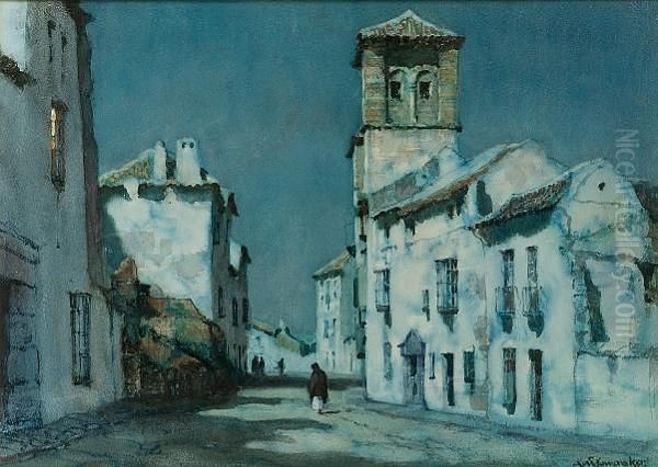 A Spanish Village Oil Painting by Albert Moulton Foweraker