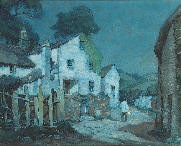 A Devon Village Oil Painting by Albert Moulton Foweraker