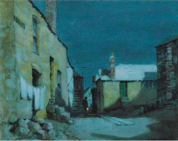 Moonlight, Norway Square, St. Ives Oil Painting by Albert Moulton Foweraker