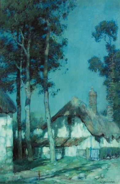 Thatched Cottages By Moonlight Oil Painting by Albert Moulton Foweraker