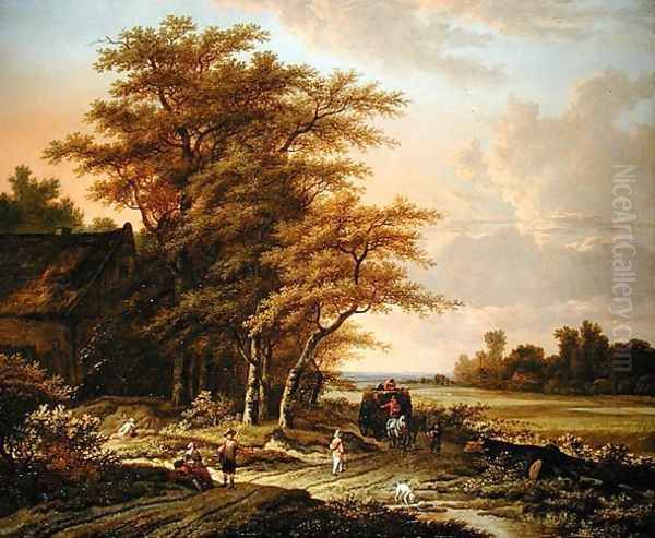 Evening Landscape with Travellers on a Path Oil Painting by Adriaen Hendricksz Verboom