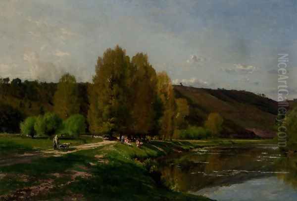 Vaches Au Bord D'un Fleuve Oil Painting by Alexandre Rene Veron