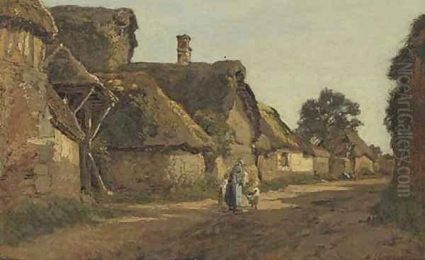 Meeting in the village street Oil Painting by Alexandre Rene Veron