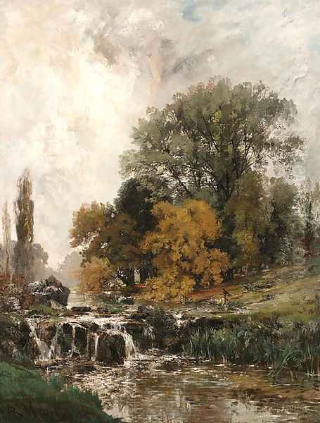 Paysage avec chute d'eau Oil Painting by Alexandre Rene Veron