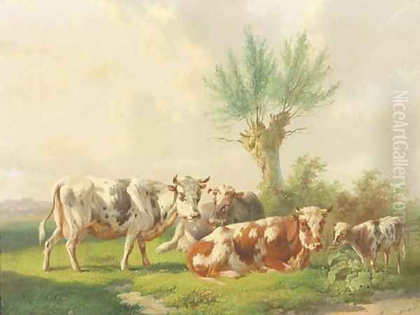 Cows in a field Oil Painting by Albertus Verhoesen