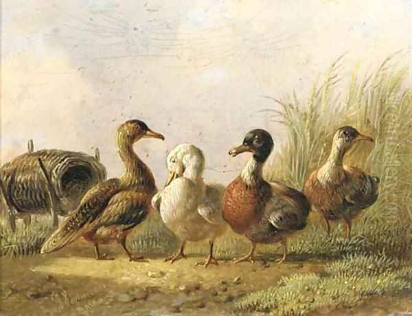 Ducks Oil Painting by Albertus Verhoesen