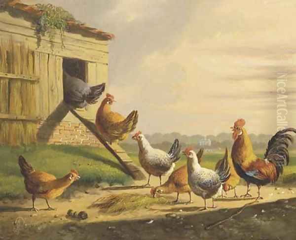 Going into the henhouse a good night's rest Oil Painting by Albertus Verhoesen