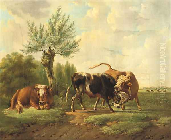 Fighting bulls 2 Oil Painting by Albertus Verhoesen