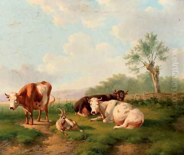 Cattle in an extensive landscape Oil Painting by Albertus Verhoesen