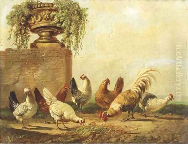 Poultry by a ruin Oil Painting by Albertus Verhoesen