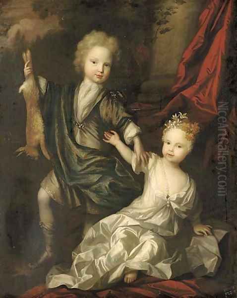 Double portrait of a boy and a girl of the Lister family Oil Painting by Pieter Harmansz Verelst