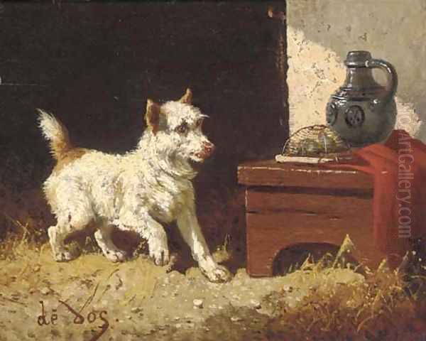 A terrier surprised by mice Oil Painting by Vincent de Vos