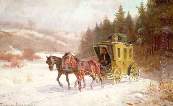 The Post Coach in the Snow Oil Painting by Fritz van der Venne