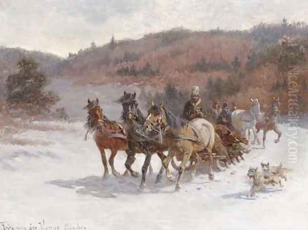 Returning from the bear hunt Oil Painting by Fritz van der Venne