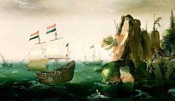 A Dutch Merchant Ship off a Rocky Coast Oil Painting by Cornelis Verbeeck