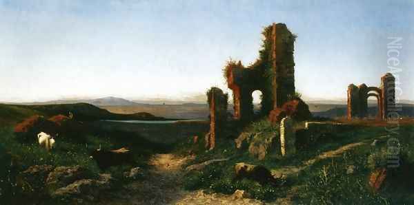 Roman Ruin Oil Painting by Achille Vertunni