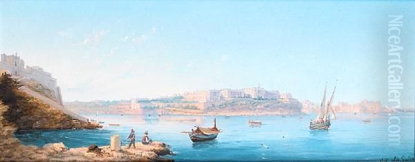 View Of The Bighi Royal Naval Hospital From Valletta Oil Painting by Luigi Maria Galea