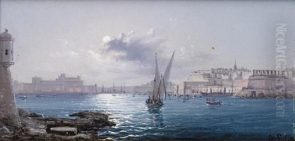 The Grand Harbour, Valetta Oil Painting by Luigi Maria Galea